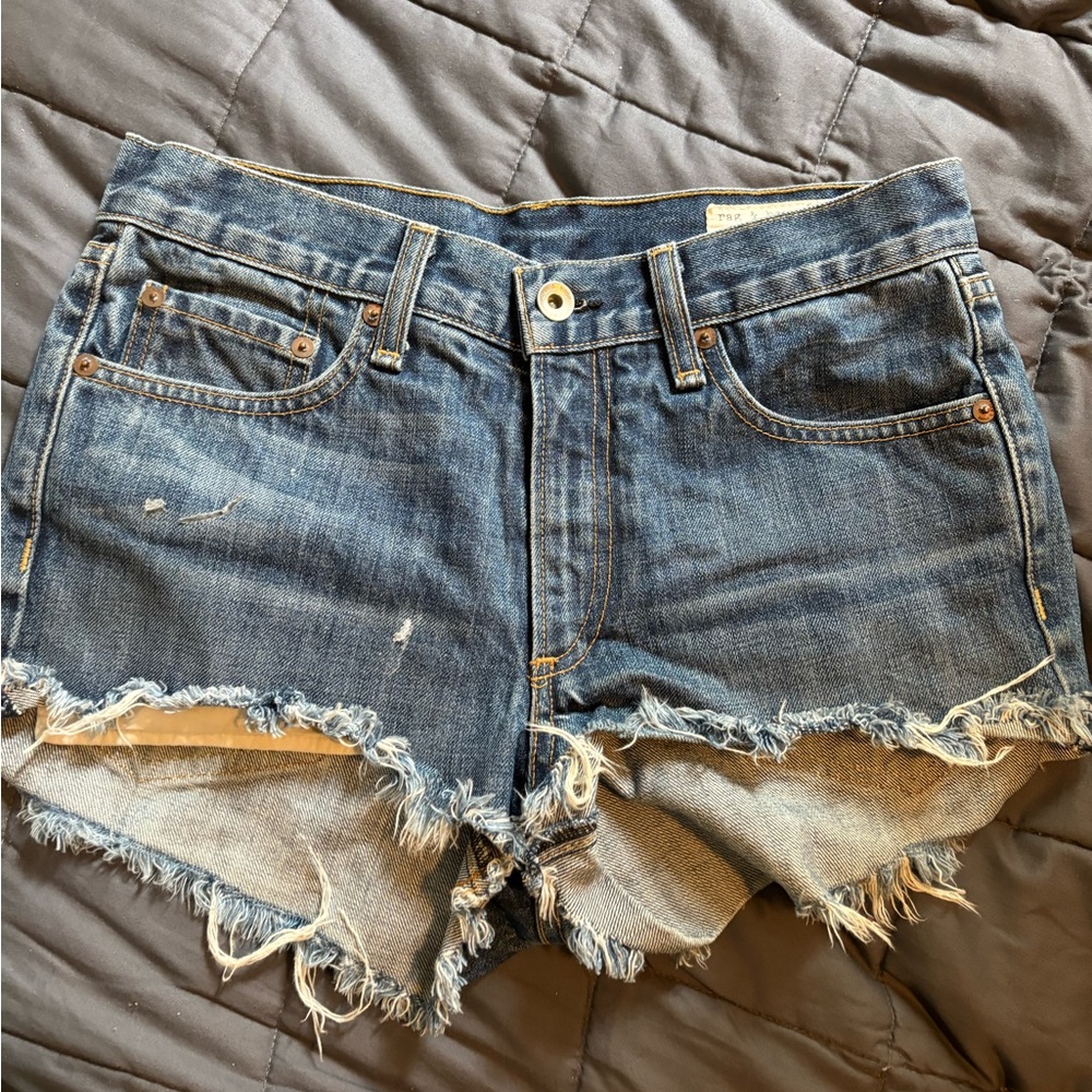 rag & bone Frayed Hem Jean Shorts - Blue